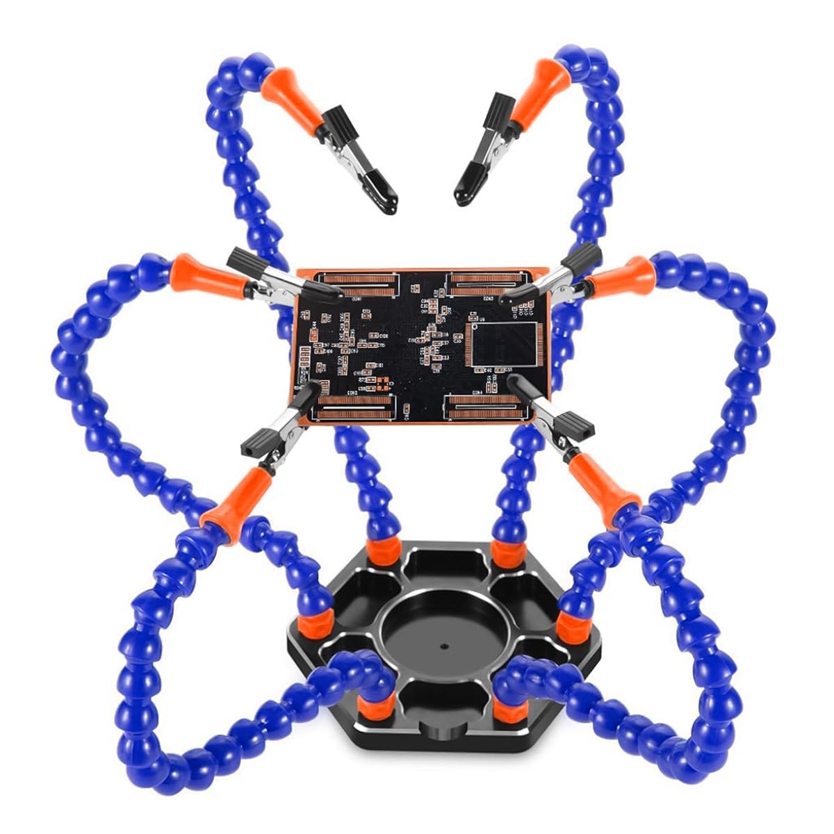 Serplex® Wire Welding Aid Third-Hand Tool Desk Soldering Station Soldering Helping Hands with 6 Flexible Alligator Clip Arms Aluminum Metal Base Soldering Station PCB Holder