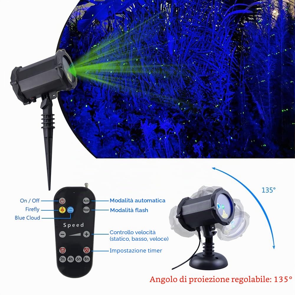 Firefly - Luci da giardino a forma di stella, proiettore laser, luci natalizie per giardino, prato, cortile