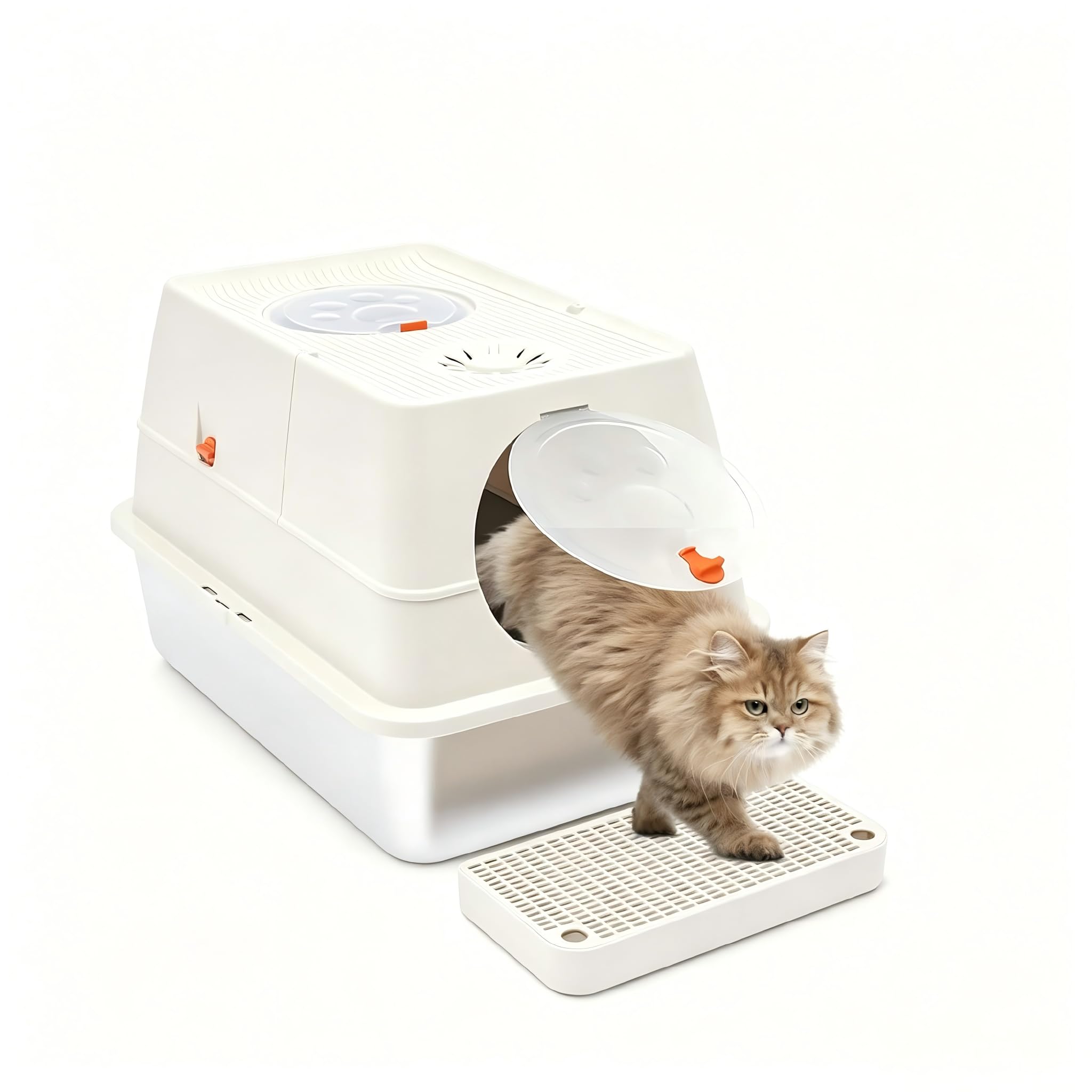 Lettiera per gatti 3 in 1, chiusa, inodore, con filtro ai carboni attivi, in PP e ABS, facile da pulire, inodore, 60 × 40 × 39 cm, colore cachi