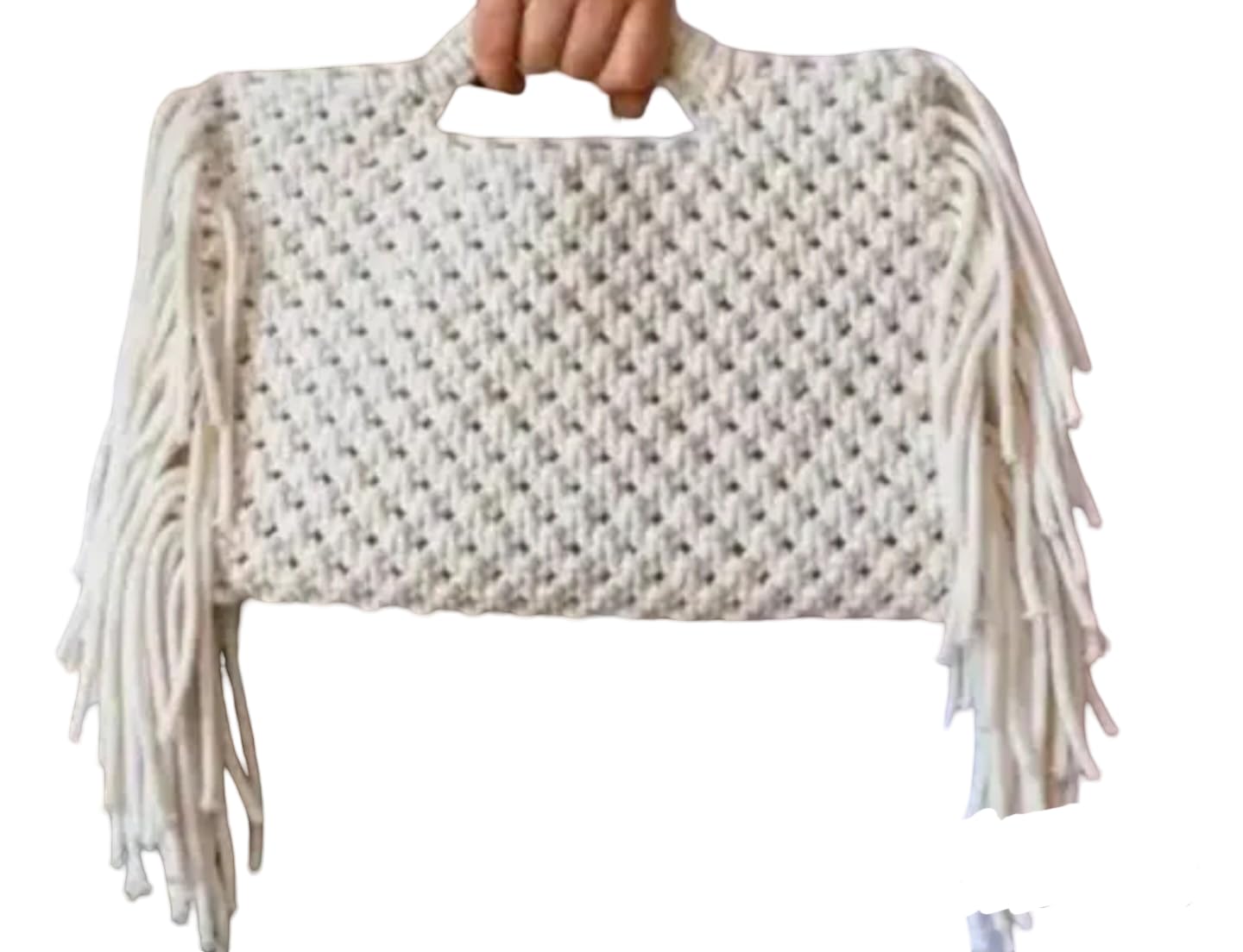 Sac à main en macramé blanc crème fait main avec pompons