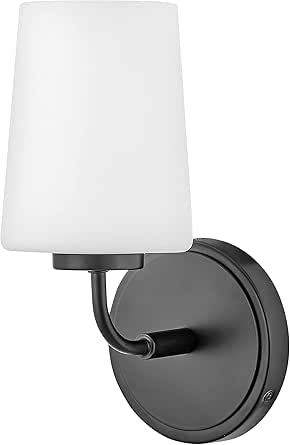 Lark Kline 853450BK Single Bath Vanity Light - Sleek, Tapered Etched Opal Glass Shade, Mount Up or Down - Black