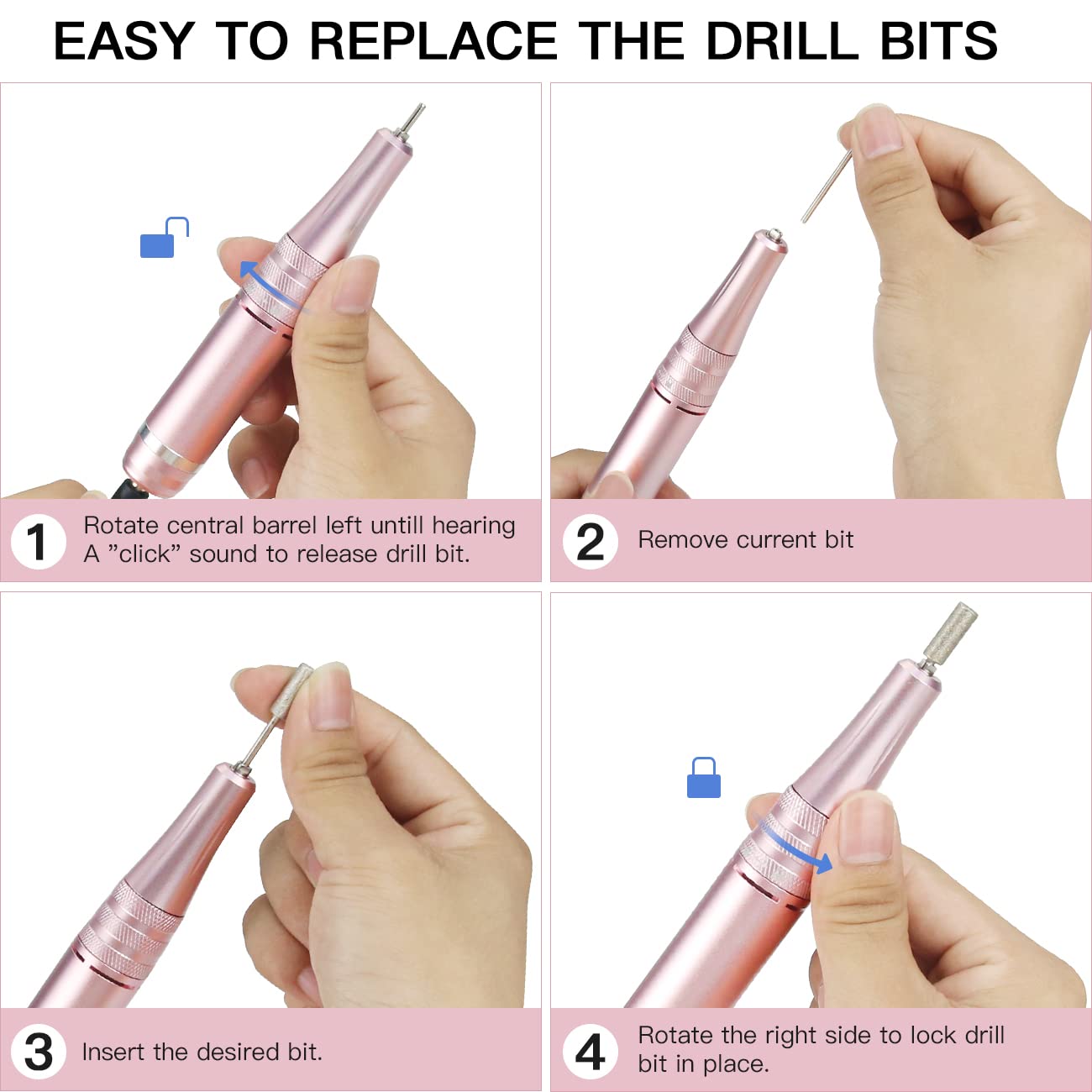 Professional Nail Drill 35000 RPM Rechargeable Electric Nail Drill Machine Portable with 11 Pcs Drill Bits for Acrylic Nails, Gel Nails, Manicure Pedicure Polishing