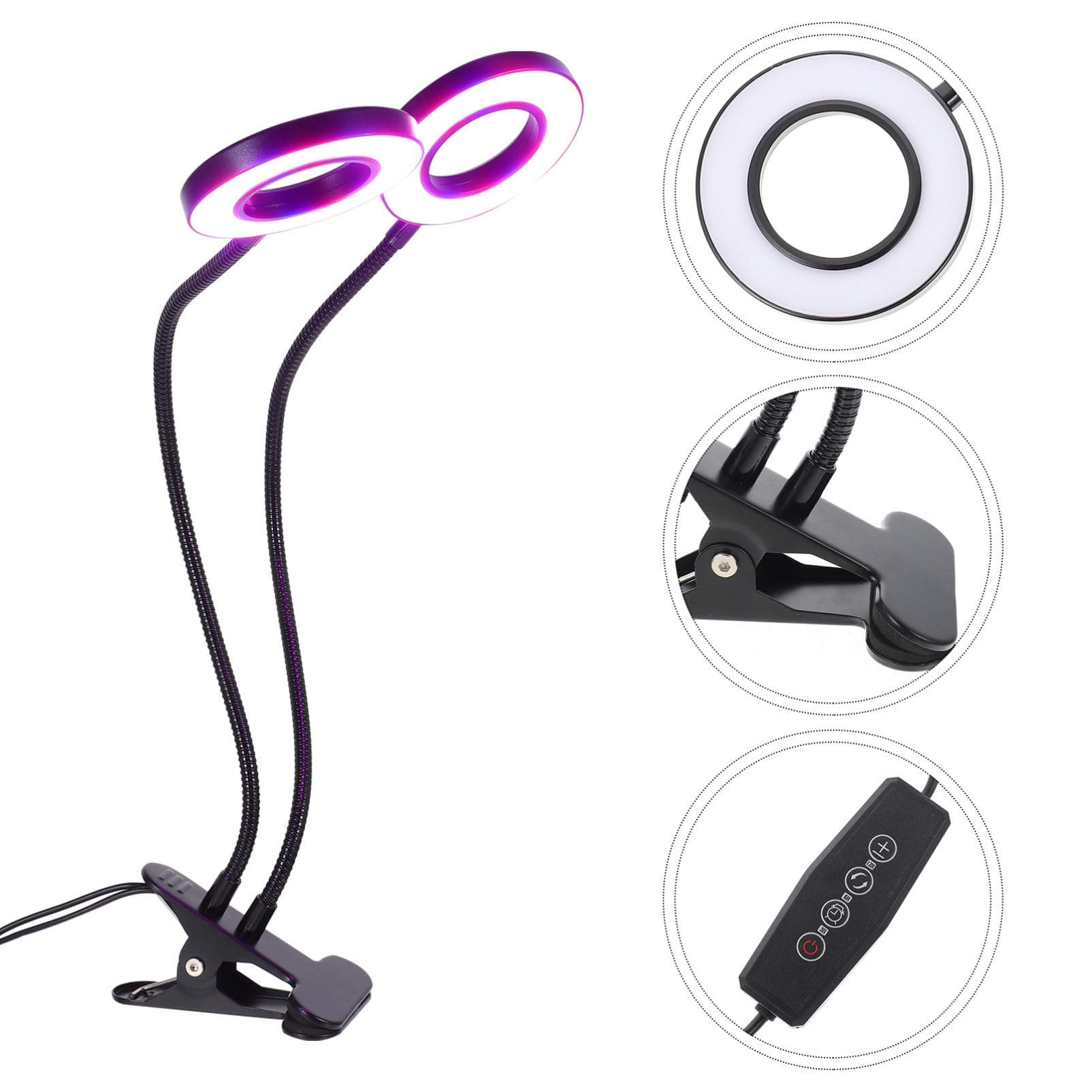 NOLITOY LED Pflanzenlampe Doppelköpfig mit Verstellbarer Klemme für Zimmerpflanzen Wachstum Vollspektrum Innenbereich Gewächshaus LED Wachstumslicht USB Betrieben