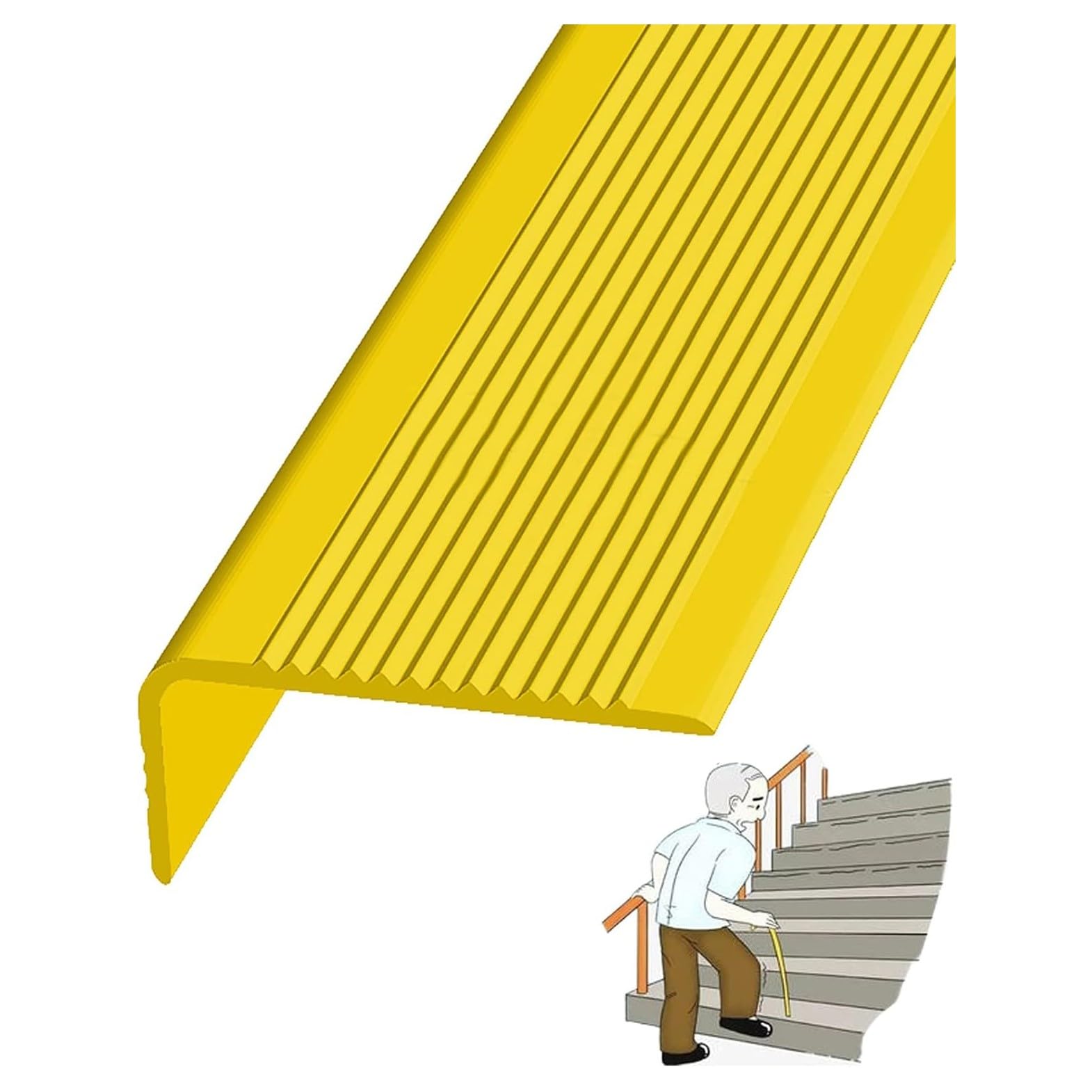 Stair Edge Protector Non Slip Step Trim,PVC Rubber Angle Stair Edge Trim,Bullnose Stair Anti Slip Nosing Self-Adhesive Vinyl Edging Strip wljiangdp240515(Color:Yellow,Size:2m/78.7in)