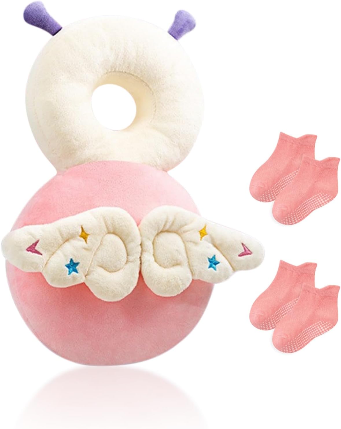 PYEBE Toddler Baby Head Protection & 2 Pairs Baby Anti Slip Socks for Crawling and Walking (Pink Elfin)