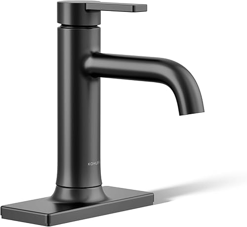 Kohler 28126-4K-BL Venza - Grifo para lavabo de baño, 1 agujero, grifos de baño de una sola manija con drenaje clicker, 1.0 gpm, negro mate
