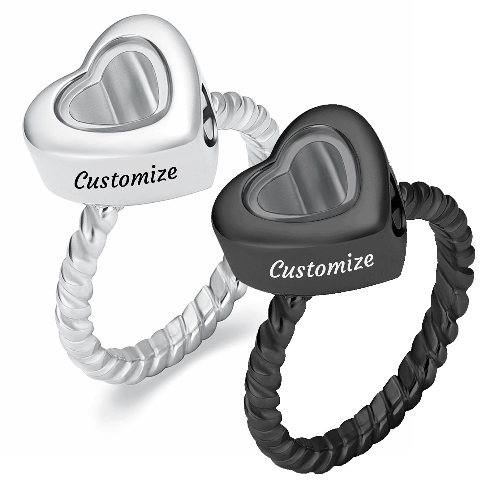 constantlife Cremation Rings Jewelry for Ashes Glass Heart Shape Urns Hand Ring Stainless Steel Human Pets Ashes Holder Keepsake