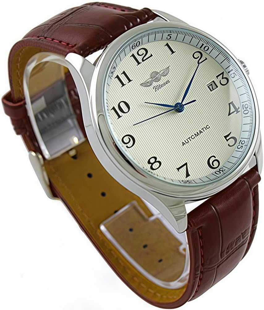 MASTOPMen's Automatic Mechanical Watch Business Casual Leather Wristwatches Waterproof Sport Chronograph