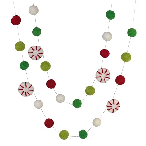 Miniatura 1 de Peppermint Felt Ball Christmas Garland- Red, Lime, Kelly Green, White- Christmas Holiday Winter- 1" (2.5 cm) Wool Felt Balls