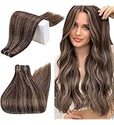 RUNATURE Sew in Weft Hair Extensions Real Human Hair Dark Brown Highlight Light Brown Sew in Hair...
