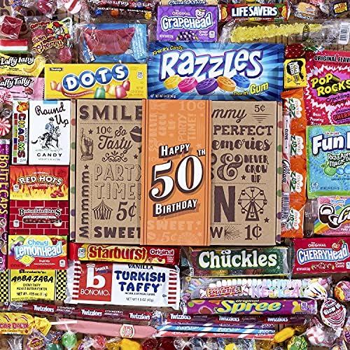 Vintage Candy Co. Retro Birthday Candy Gift Boxes - Assorted Nostalgia Candies Variety from Past Decades - Perfect Bday Care Package Gifts for Women, Men, Girl, Boy, Student, Client, Employee (50th, Epic)