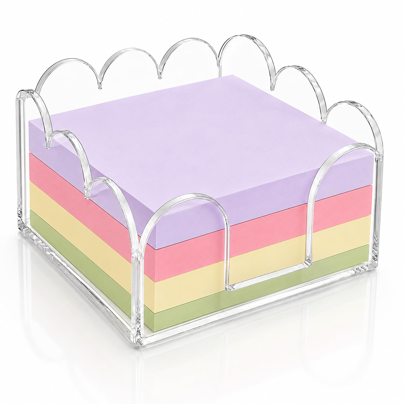Acrylic Sticky Note Holder, 3 x 3 Acrylic Crystal Clear Sticky Note Dispenser,Transparent Pad Holder with Non Slip Pads,Desk Organizer for Office School Home Dorm Room