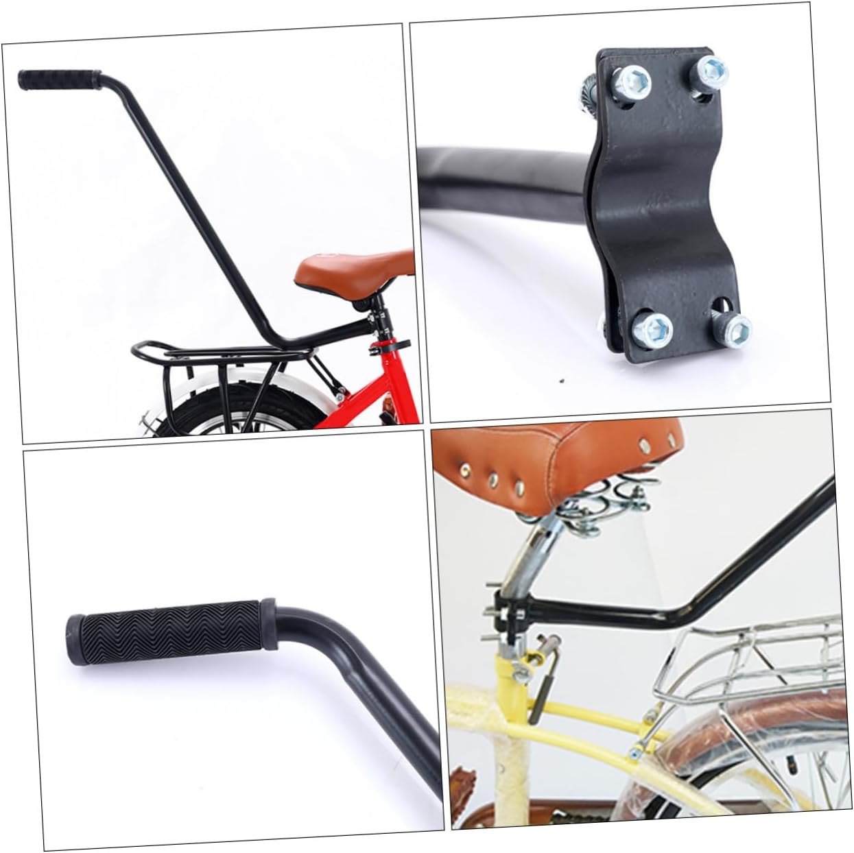 Toyvian Kids Bike Seat Push Bar Adjustable Rear Handle for Mountain Bikes Sturdy Safety Armrest for Children Learning to Ride Suitable for Boys and Girls Bicycle Trainer Support