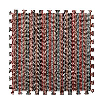 Soft Interlocking Carpet Tiles,11.6 Sq. Ft. Cotton Linen Foam Puzzle Floor Mat,Floor Area Rugs for All Seasons,12x12 Inch(Color:Stripe 3)
