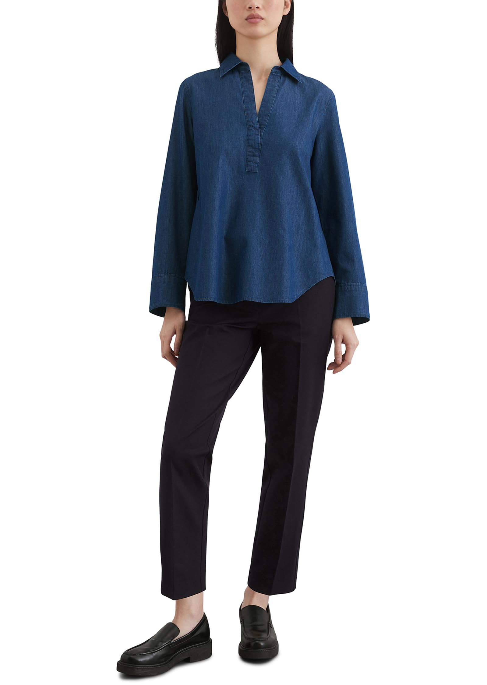 Marc O'Polo Damen Bluse mit V-Ausschnitt Regular Fit