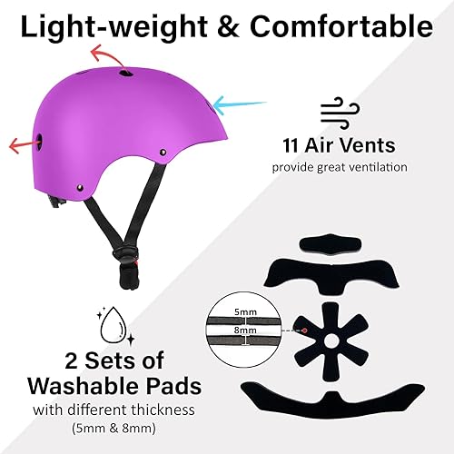 Miniatura 30 de Casco de bicicleta de monopatín, ligero ajustable, multideporte para bicicleta, patinaje, scooter, 3 tamaños para adultos, jóvenes y niños Mate