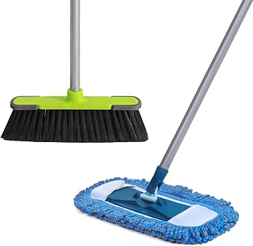 Indoor Broom and Dust mop, Broom and Mop Set for Floor Cleaning