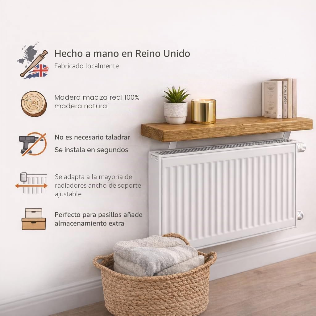 MKGT Estante de radiador sin taladro, estante estrecho rústico delgado para pasillo (pino rústico, 50 cm)