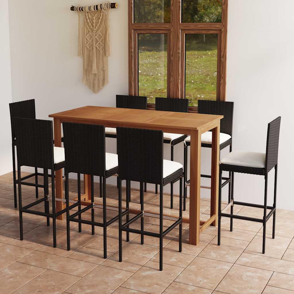 Set bar jardin 9 pièces avec coussins noirs