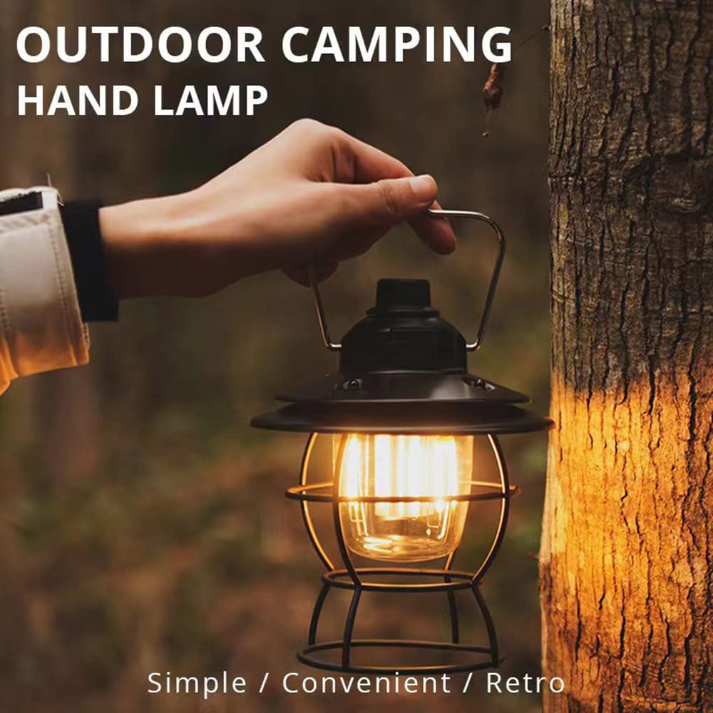 Lampka nocna, lampa kempingowa LED, latarnia kempingowa z ładowaniem USB, latarnia kempingowa retro z hakiem, regulacja trybu światła 3, IPX4 Wodoodporna zewnętrzna lampa kempingowa do namiotu turysty
