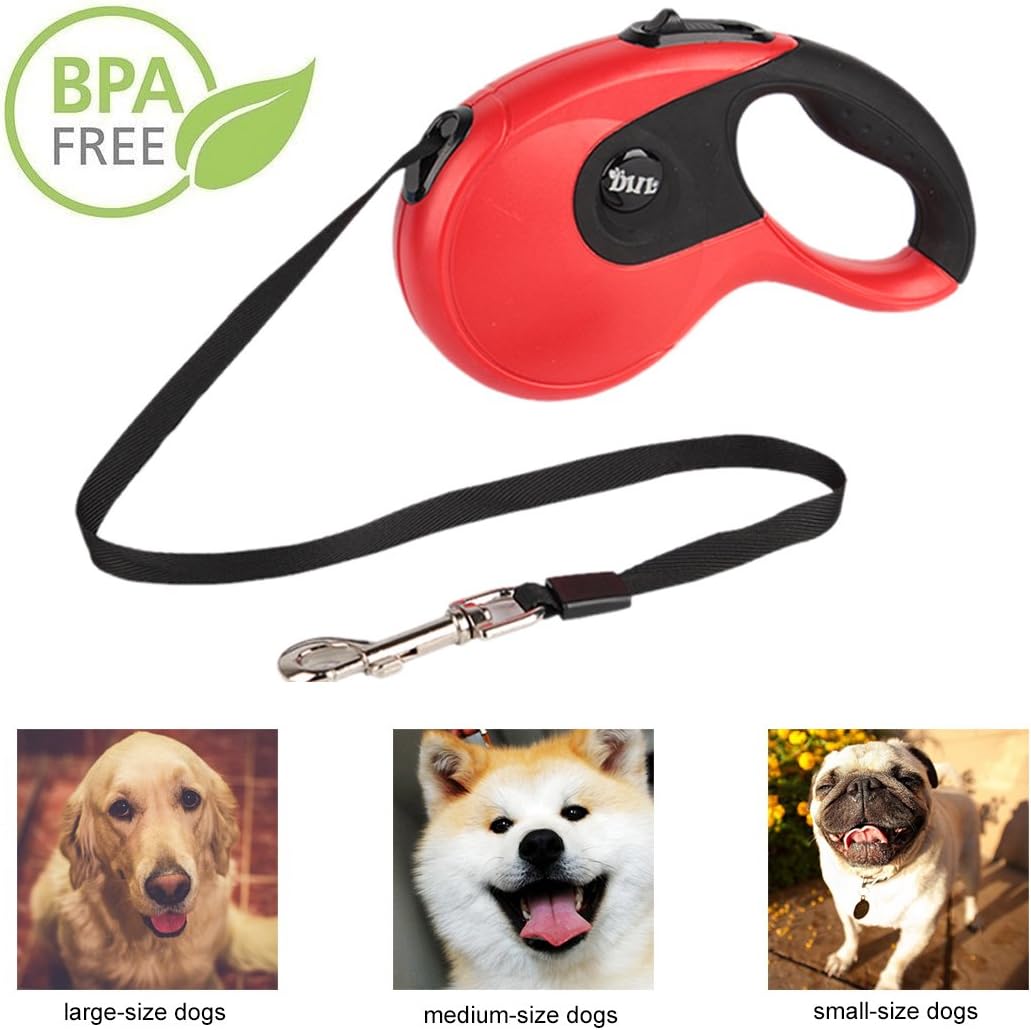 Dog Lead Retractable 5M/16.4ft Extendable Pet Leads/Leash for Small Medium Large Dogs Up to 40KG/88bls with One Button&Lock System Retractable Dog Retractable Leads for Training Walking Jogging-Red