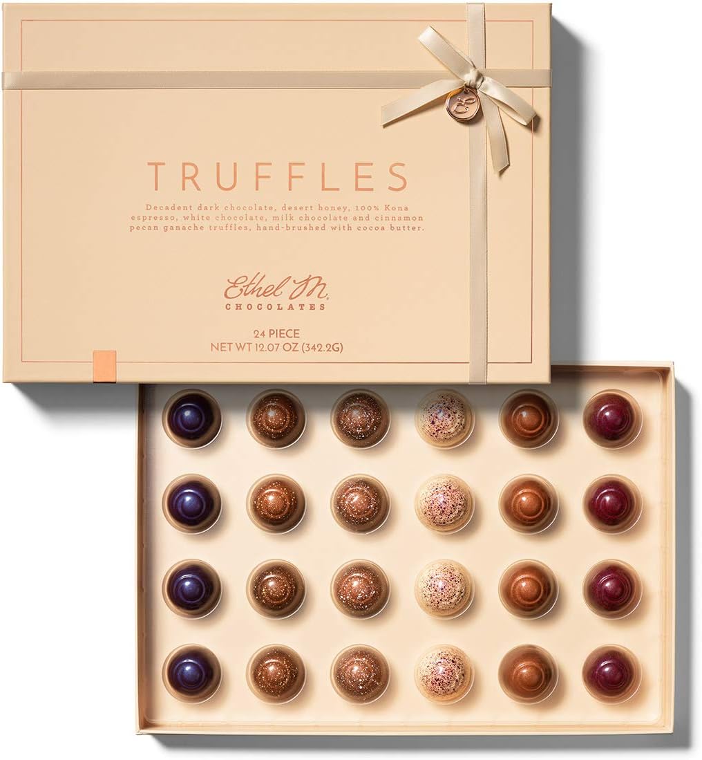 Ethel M Chocolates 24 Pc Chocolate Truffle Collection - Chocolate Box Luxury Selection, Premium Assorted Sweet Tooth Gift for Holiday and Easter - Chocolate Box Gourmet Truffles, Sweet Treat