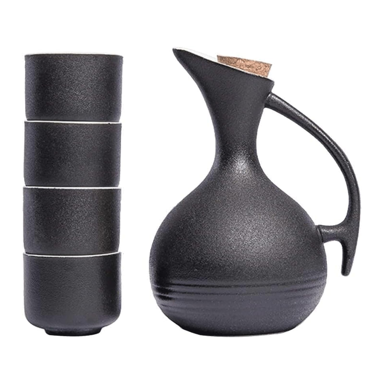 esmen Ensemble de Tasses à saké Japonais, 5 pièces, avec 1 Bouteille de Service à saké et 4 Tasses à saké, Tasses en céramique, Verres à vin artisanaux