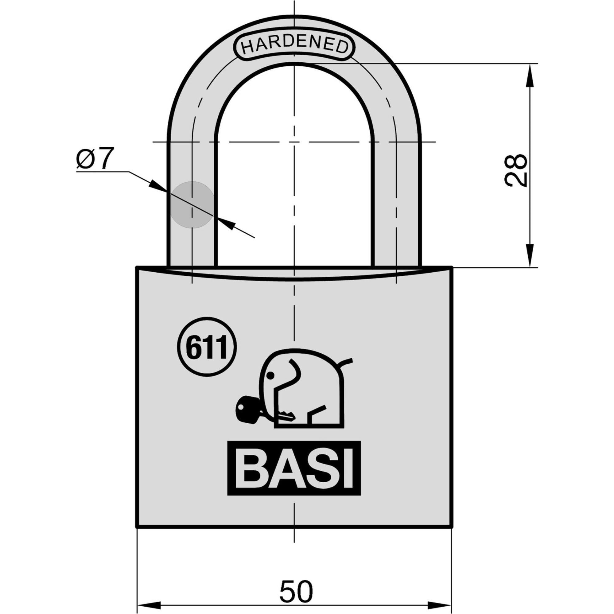 BASI | Vorhangschloss 6er Set | 50 mm | gleichschließend | massives Messing-Gehäuse | gehärteter Stahlbügel | robustes Vorhängeschloss | Bügelstärke 7 mm | 6 Stück