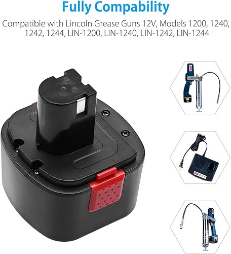 Miniatura 3 de Powerextra Paquete de 2 baterías de repuesto de 12 V 3000 mAh compatibles con pistolas de engrase Lincoln 12 V Ni-MH batería de respaldo reemplazar