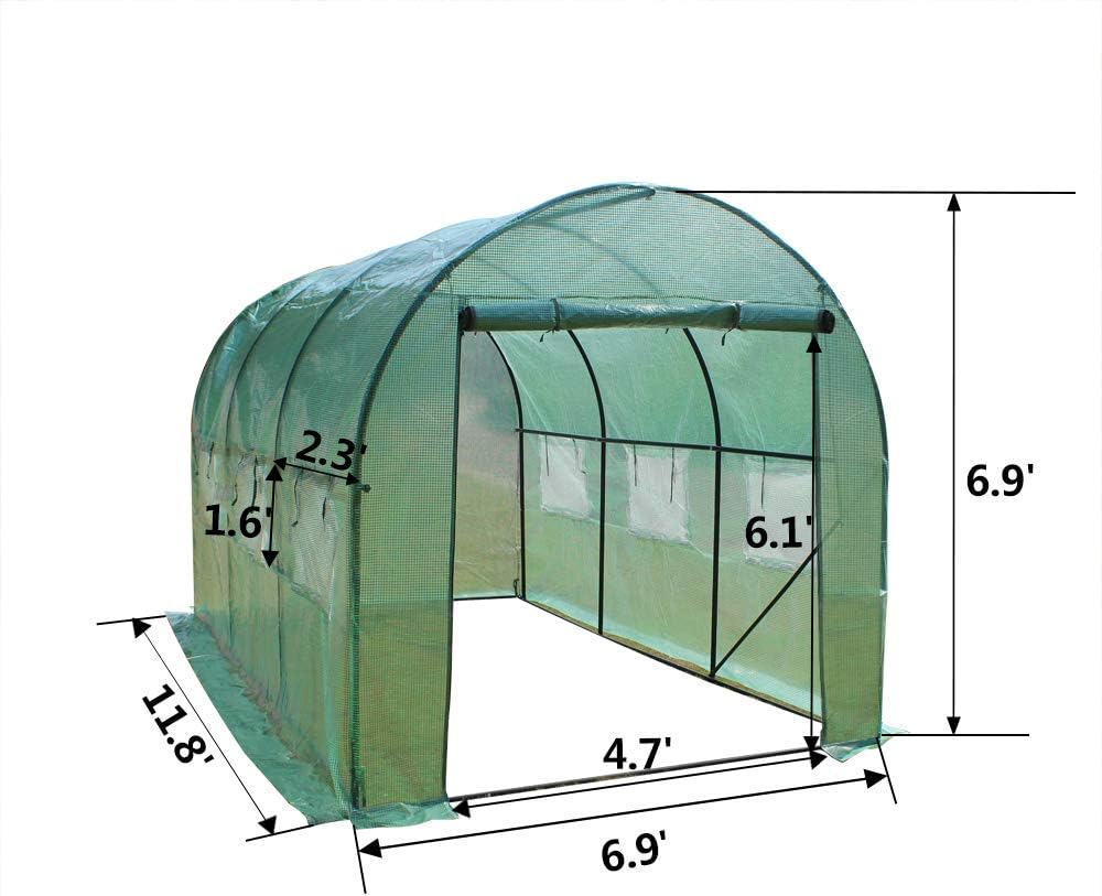Greenhouse Outdoor Plant Gardening Hot Greenhouse 12' X 7' X 7' Portable Greenhouse Large Walk-in Green Garden Hot House with Roll-Up Windows, Zippered Door