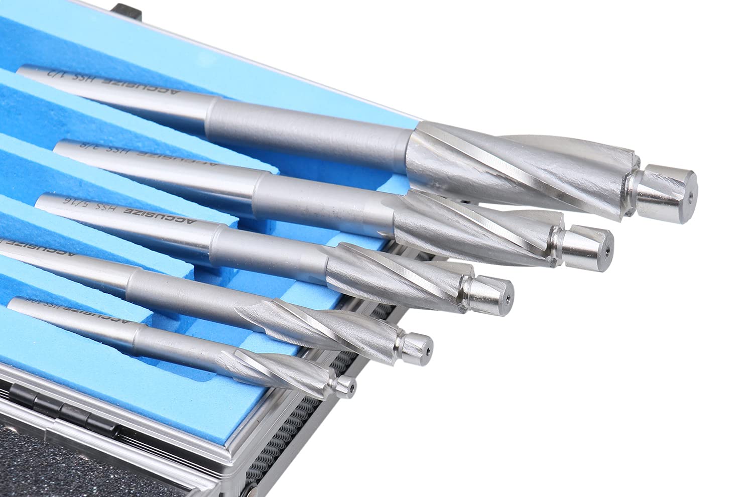 Accusize Industrial Tools 7 Pc'' H.S.S. Solid Capscrew Counterbore Set 3 Flute Straight Shank, 509S-0007