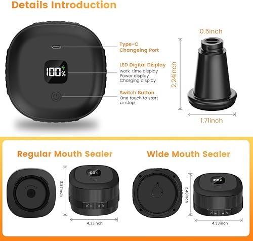 Miniatura 7 de LANJEPMY Sellador al vacío eléctrico de tarros de masón, sellador al vacío 3 en 1 para frascos compatible con bolsa de vacío, kit de sellado al