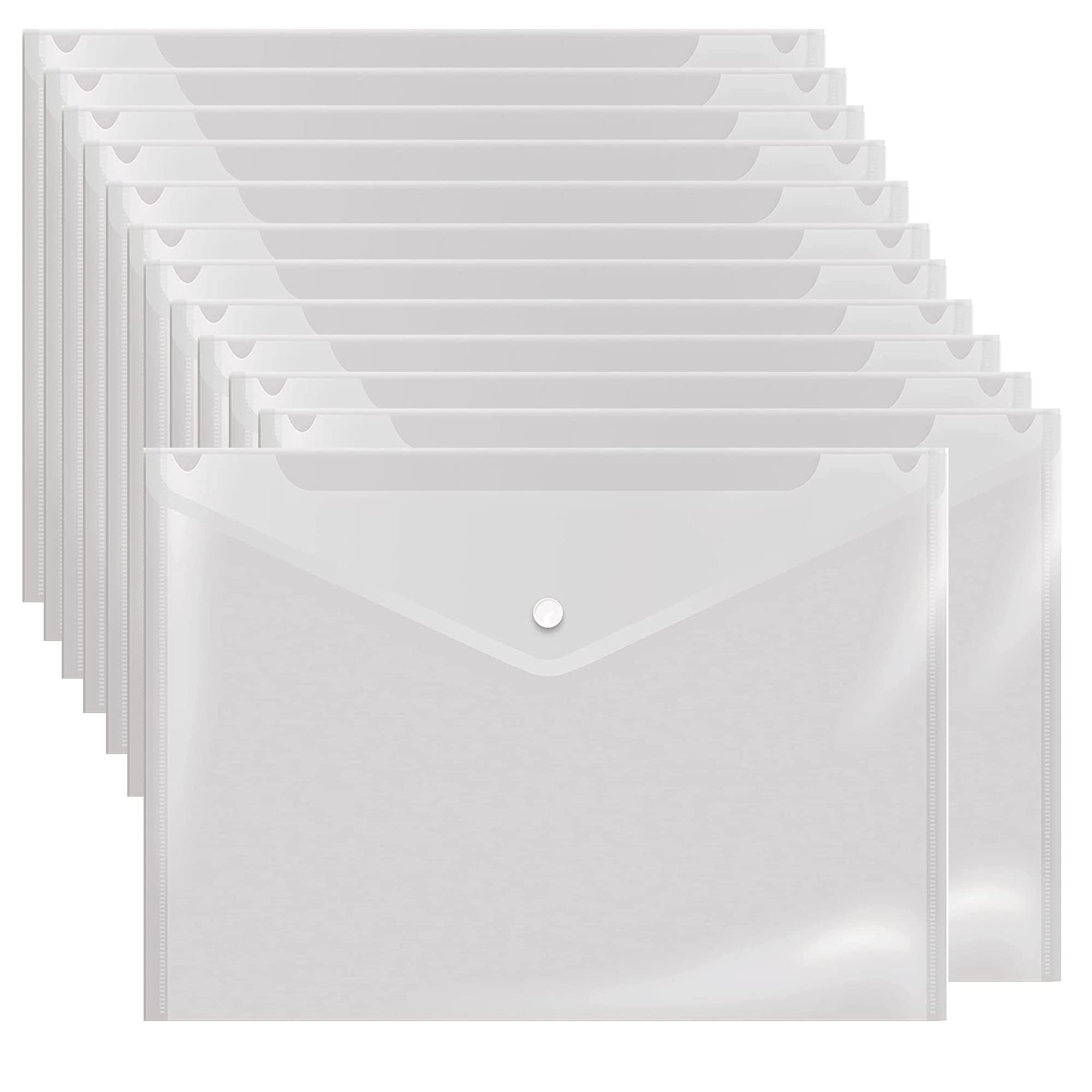 Wiekyze Poly Envelope 12 Pcs Document Envelopes with Snap Button Quality Clear Document Folder for A4 Size (‎Clear)