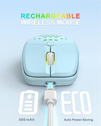 Miniatura 3 de UHURU Mouse inalámbrico para laptop, mouse LED recargable de 2.4G, ratones de computadora pequeños con clic silencioso, 3 DPI ajustables, 6 botones,