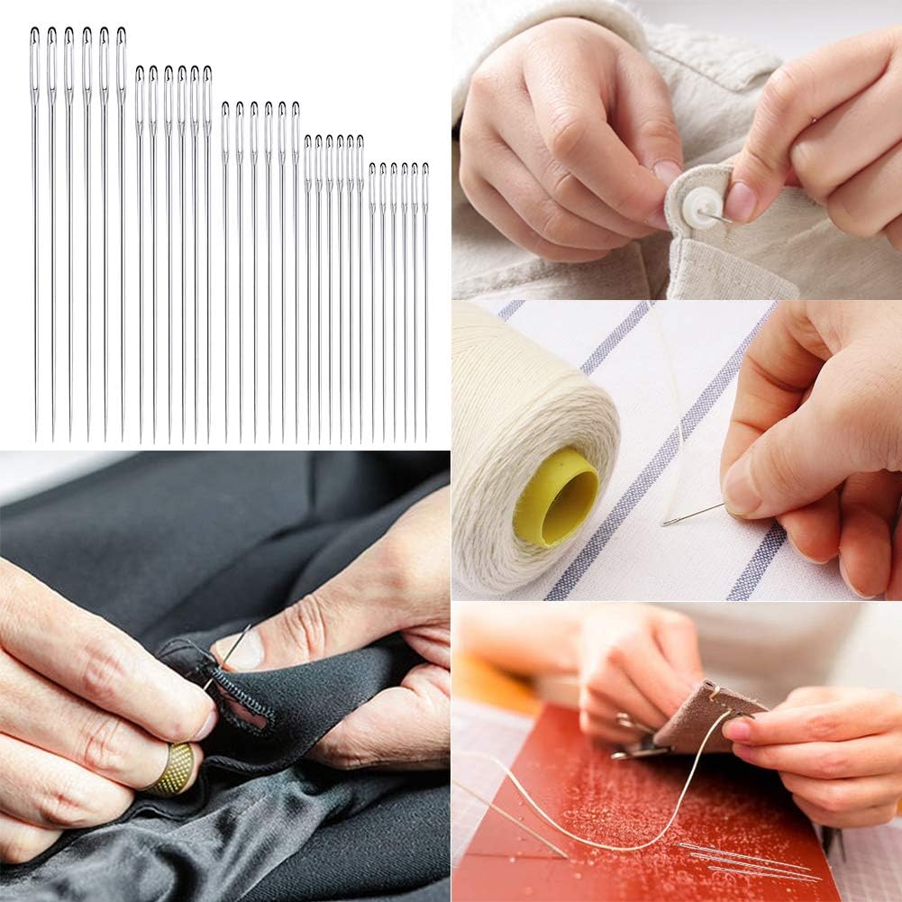 30 Pcs Sewing Needles, 5 Sizes Large Eye Stitching Needles with Needle Bottle, Stainless Steel Yarn Knitting Needles for Sewing and Crafting, Knitting, Weaving