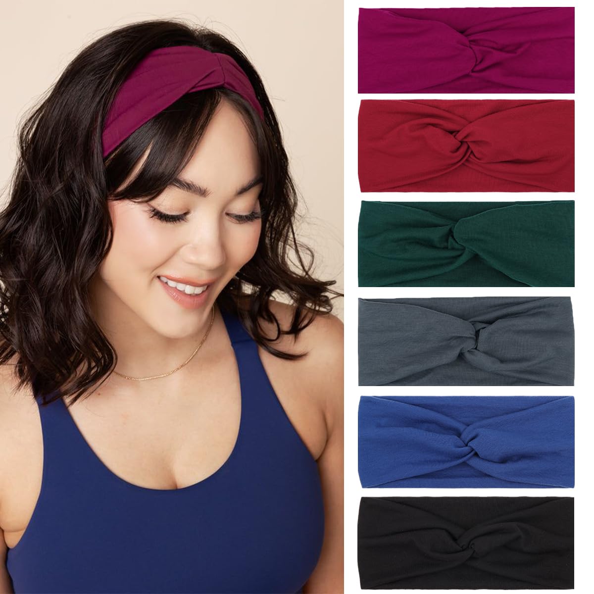 Kachanaa 6 Pack Solid Color Boho Style Non-slip Printed Headband Wigs for Women Soft Elastic Breathable Hair Bands Turban for Teen Girls Accessories
