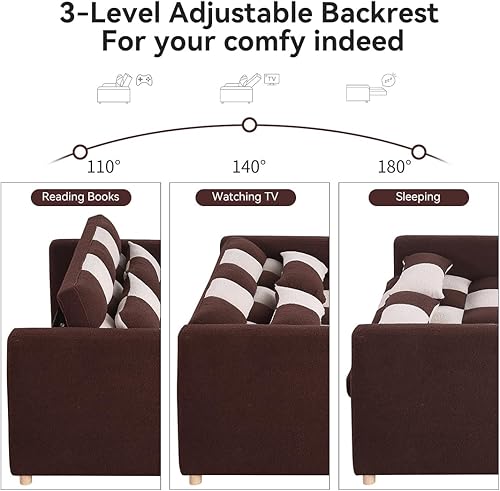 Miniatura 5 de Sofá cama individual de tela de peluche, silla convertible 3 en 1, sofá cama extraíble con respaldo reclinable, 2 almohadas, muebles de RV para