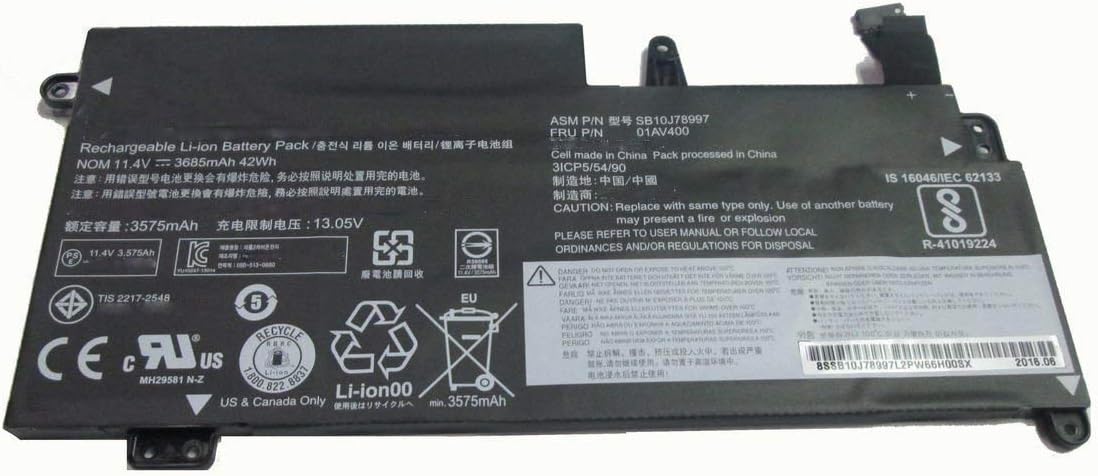 01AV401 SB10J78998 01AV400 01AV402 SB10J78999 SB10J78997 01AV435 01AV436 01AV437 01AV402 Laptop Battery Replacement for Lenovo ThinkPad 13 1st/2nd Gen 13 Chromebook S2 1st/2nd Gen Series(11.25V 42Wh)