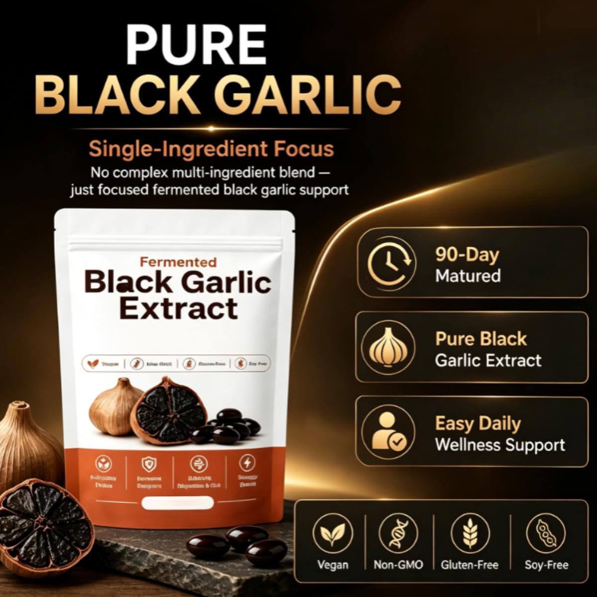 Aglio Nero Fermentato - supporto antiossidante. | Cura del corpo intero; protegge l'intestino, aiuta la digestione; mantiene lo stato energetico; regola l’ambiente corporeo.