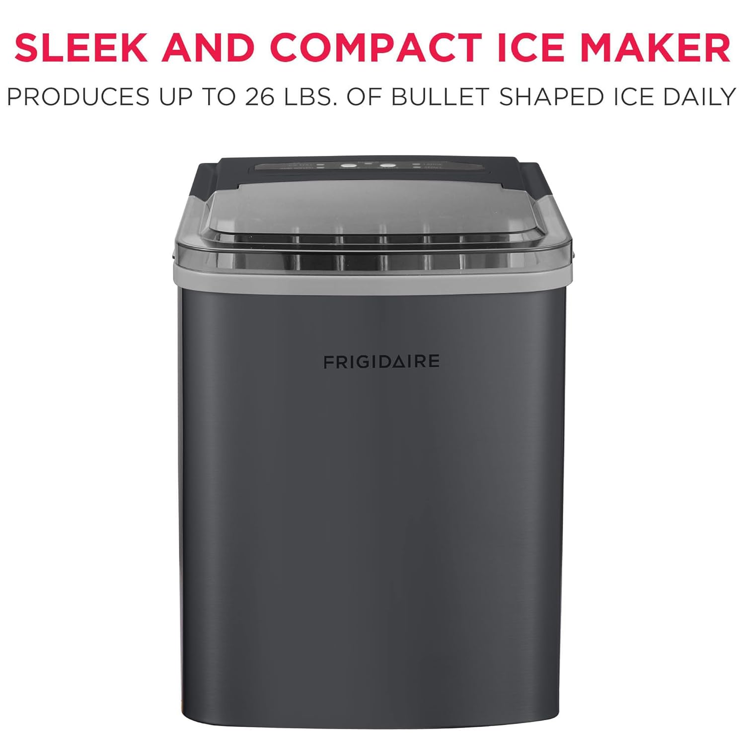 frigidaire countertop portable, 26 lb per day bullet ice maker machine (black stainless steel)