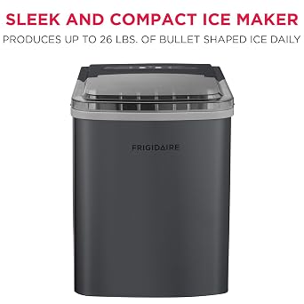 Frigidaire Countertop Portable, 26 lb per Day Bullet Ice Maker Machine (Black Stainless Steel)