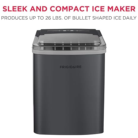 Frigidaire Countertop Portable, 26 lb per Day Bullet Ice Maker Machine (Black Stainless Steel)