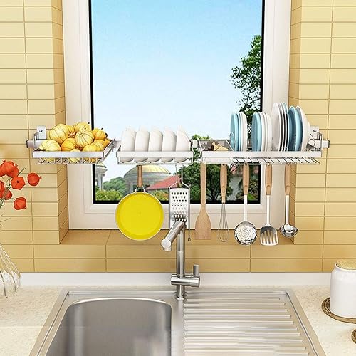 Miniatura 2 de Escurridor de platos de cocina de 2 niveles, estante de secado de platos grandes, organizador de fregadero de cocina, acero inoxidable, máximo