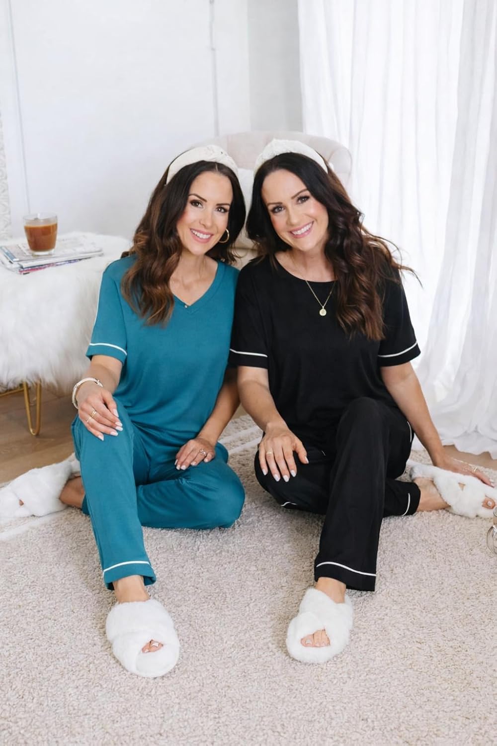 Ekouaer Womens 2 Pack Pajama Set Short & Long Sleeve Pajamas Top and Pants V Neck Pjs Set Soft Loungewear with Pockets - Image 5