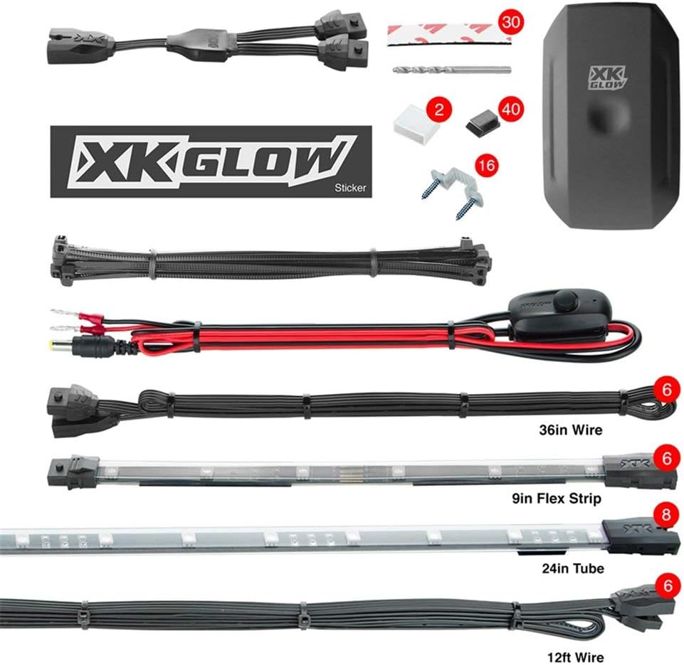XKGLOW 8pc 24" Under Glow and 6pc 10" Flexible Strip XKchrome App Control Car LED Accent Light Kit