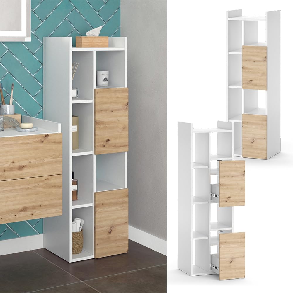 Vicco Mobiletto da bagno Alf, Bianco, 36 x 117 cm con 2 cassetti, per riporre risparmiando spazio sopra la lavatrice