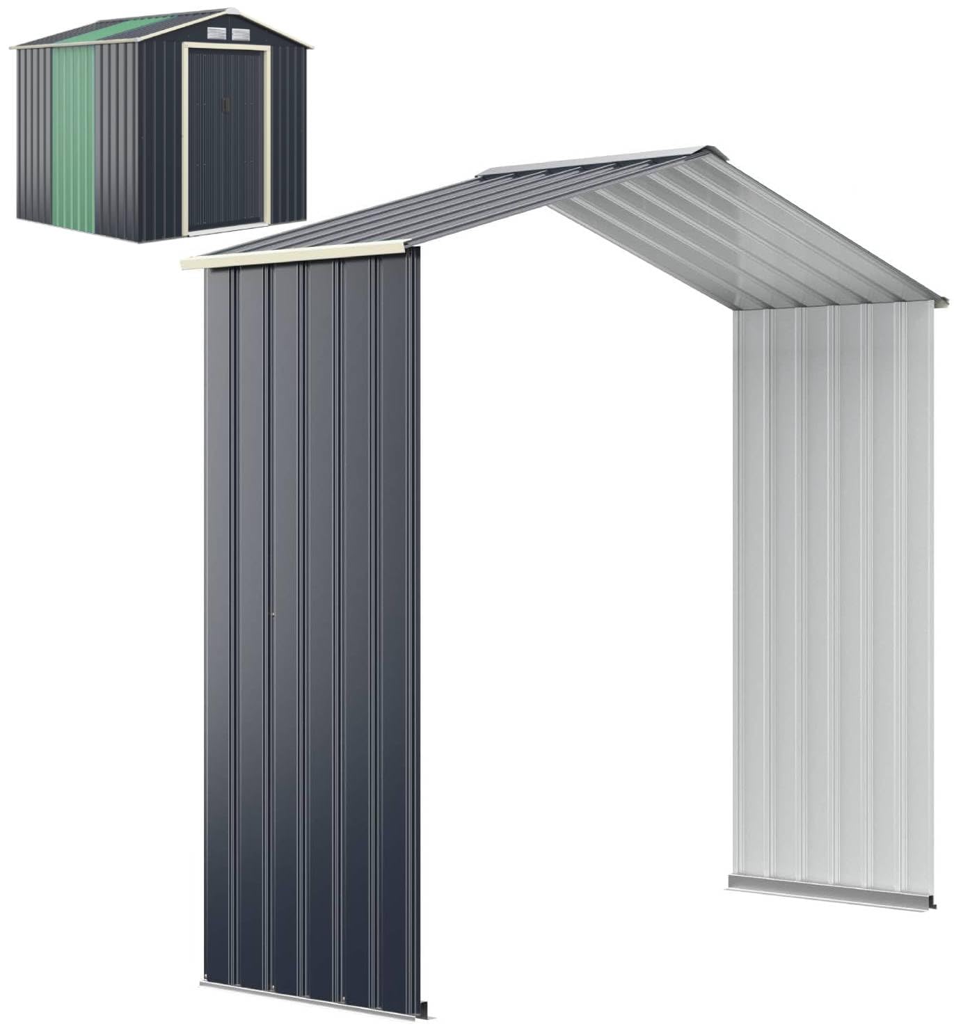 COSTWAY 7x4ft Metal Storage Shed and Extension Kit, Outdoor