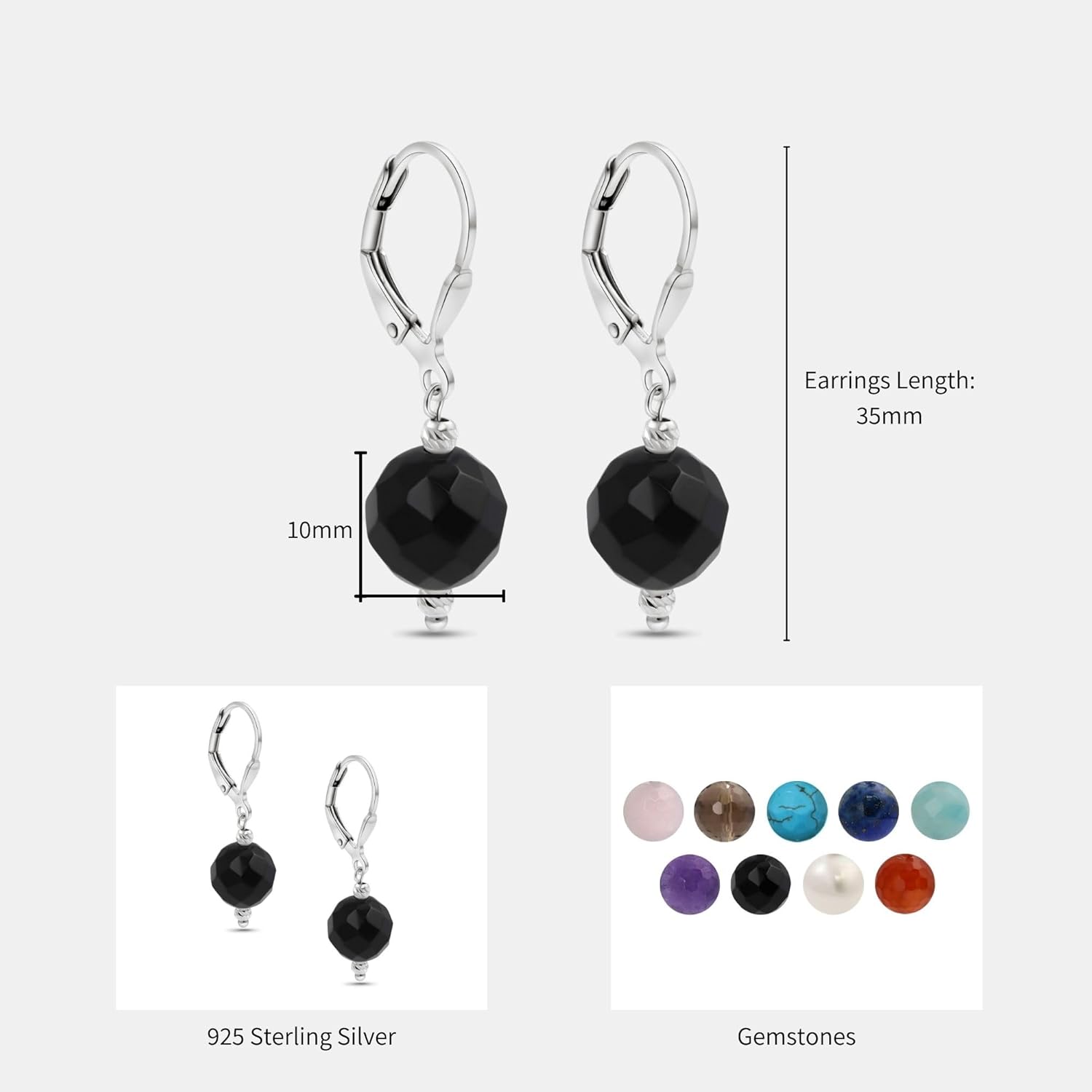 925 Sterling Silver Gemstone Earrings for Women - Birthstone Earrings - Sterling Silver Leverback Earrings - Silver Drop Earrings for Women - Minimalist Earrings - Everyday Earrings for Women - Image 6