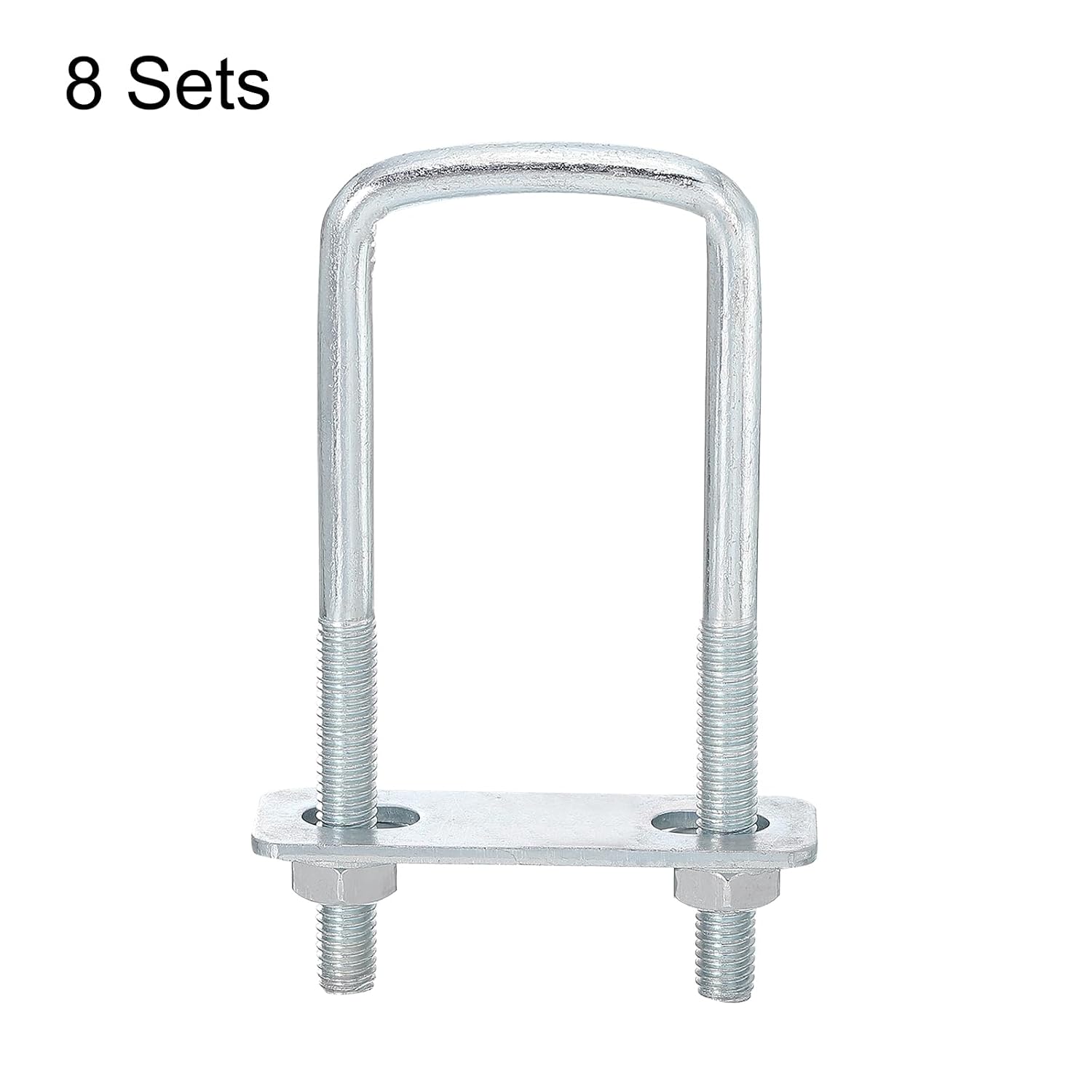 uxcell Square U-Bolts, 8 Sets 40mm Inner Width 120mm Length M8 Zinc-Plated Carbon Steel U Clamp Bolt with Nuts and Plates, for Boat Trailer