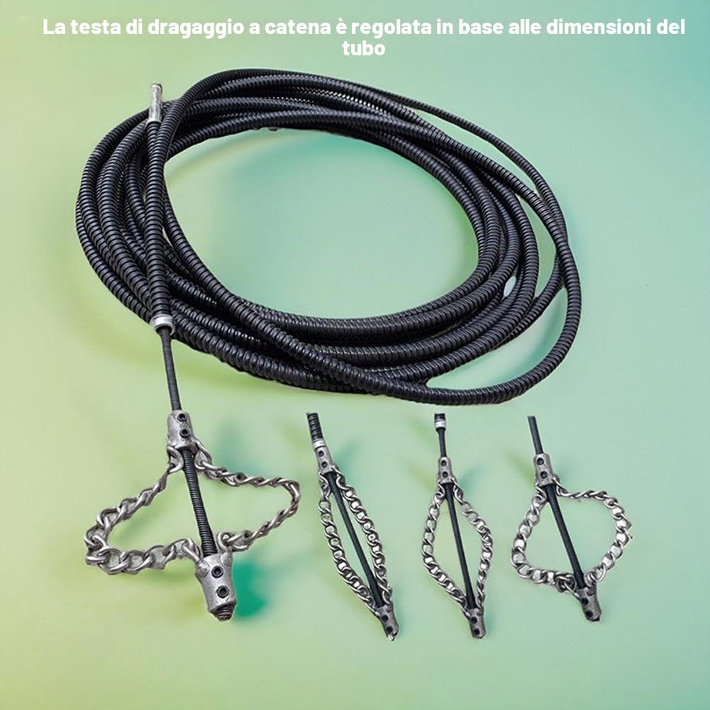 Catena per Decalcificazione Fognaria a Gambo Flessibile, Strumento Multiuso per la Manutenzione di Tubi in PVC, Cavo Rotante per la Pulizia delle Fognature di Tipo Spingente per Scarichi in PVC (Nero
